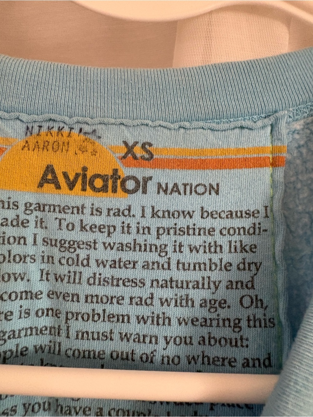 Aviator Nation Sky Blue Crewneck with Pink Lightning Graphic - Picture 4 of 8